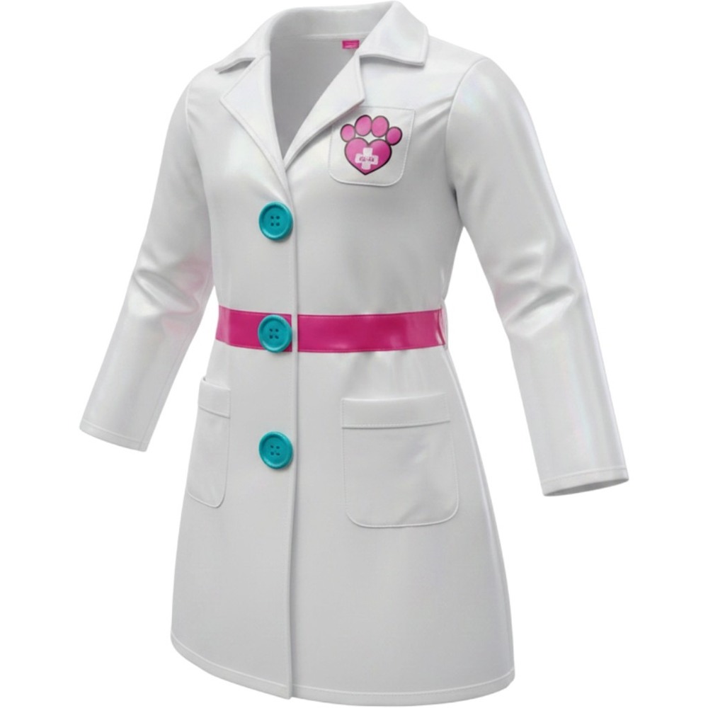 Barbie Pet Vet Costume Lab Coat White Shimmer Pink Glitter Girls Size 4-6X